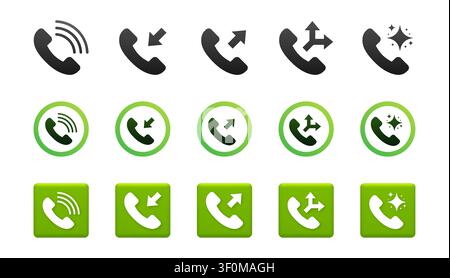 Phone call communication flat and 3D icons set Stock Vector