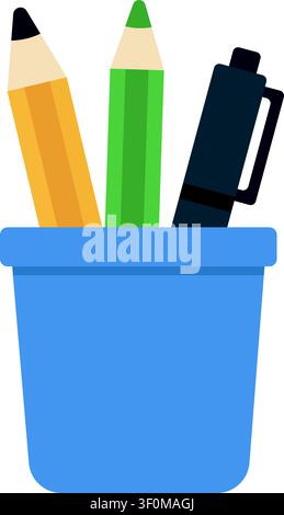 Educational Stationery Set with Pencils and Pens for School and Study, Flat Vector Illustration Stock Vector
