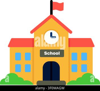 School Building Flat Vector Illustration – Modern Educational Campus Exterior Stock Vector