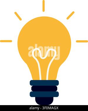 Glowing Yellow Light Bulb Flat Vector Illustration – Bright Idea, Innovation and Creativity Concept Stock Vector