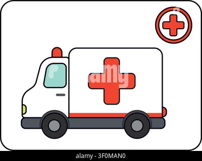Emergency Ambulance Vehicle Flat Vector Illustration for Medical and Healthcare Services Stock Vector
