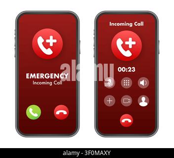 Smartphone receiving an emergency incoming call for assistance Stock Vector