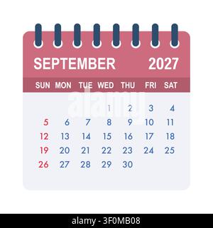 September 2027 monthly calendar page schedule planning Stock Vector