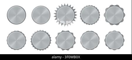 Set of ten silver metallic labels with various shapes Stock Vector