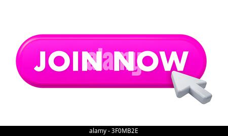 Pink join now button with mouse cursor clicking Stock Vector
