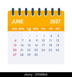 June 2027 calendar icon showing dates and days Stock Vector