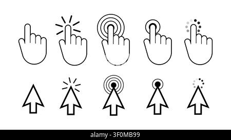 Mouse cursors and hand pointers clicking interface icons Stock Vector