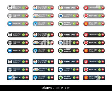 Incoming call interface elements and notification buttons Stock Vector