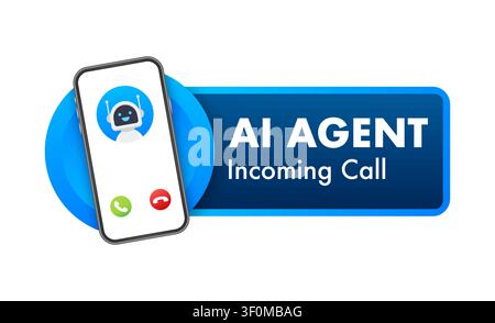 AI agent incoming call on smartphone screen Stock Vector