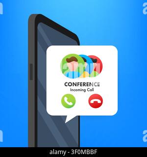 Smartphone displaying incoming conference call notification Stock Vector