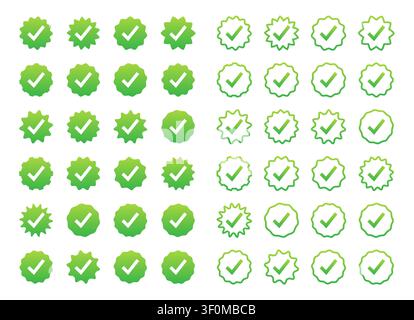 Green check mark verification badge sticker icons Stock Vector