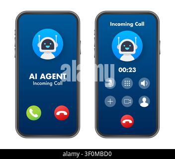 AI agent incoming call on smartphone screen Stock Vector