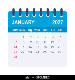 January 2027 calendar page planning schedule appointments Stock Vector
