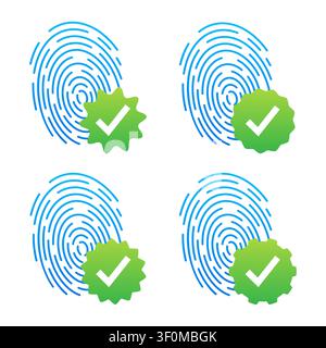 Fingerprint biometric security verification complete success icons Stock Vector