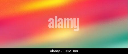 Abstract warm diagonal line gradient bg mimicking sunset sky. Grainy halftone texture overlay with orange, yellow, pink and green hues. Template for a Stock Vector
