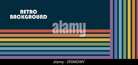 Groovy retro rainbow lines flow across abstract 70s background with dynamic curves and psychedelic wave patterns creating vintage geometric art with Stock Vector