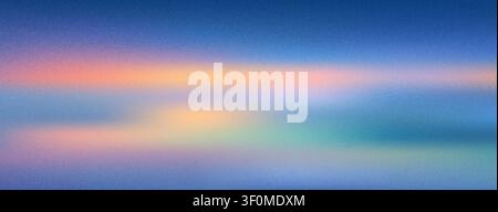 Sunset halftone gradient background with warm and cold blue , yellow and pink hues. Sunrise grainy noise texture overlay sky and clouds. Template bg f Stock Vector