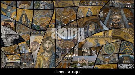 Echoes of Faith: A Hagia Sophia Mosaic Collage in Istanbul, Turkey Stock Photo