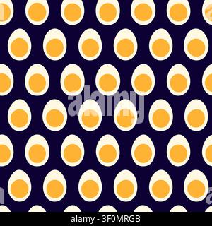 Boiled egg halves with yellow orange yolks seamless vector pattern, Breakfast eggs background, Minimal food flat design for kitchen textiles Stock Vector