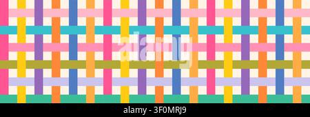 Colorful woven design seamless vector pattern, Fun basket weave background for summer textile for kids apparel Stock Vector