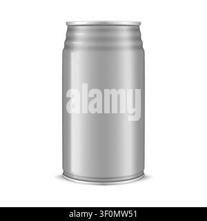 Drink aluminum can with ribbed top isolated on white background, realistic mockup. Blank beverage package, vector template for design Stock Vector