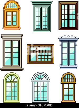 Various window frames illustrating architectural design elements Stock Vector