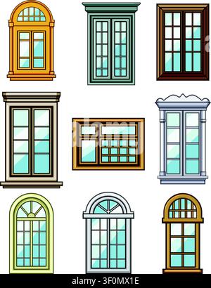 Various window frames illustrating architectural design elements Stock Vector