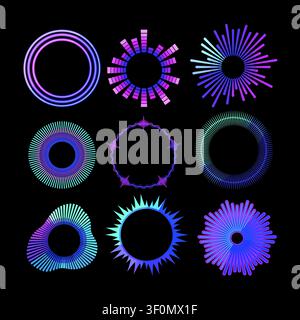 Circular soundwave equalizer collection vector abstract design Stock Vector