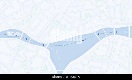 Maritime Cargo Tanker Route Through Urban River Infrastructure Stock Vector