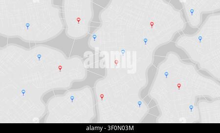 Abstract map location of nearby certified repair centers and auto buying stores. Locator position point. GPS tracking system to navigate around body Stock Vector