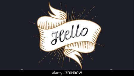 Hello. Banner ribbon. Chalkboard style Stock Vector