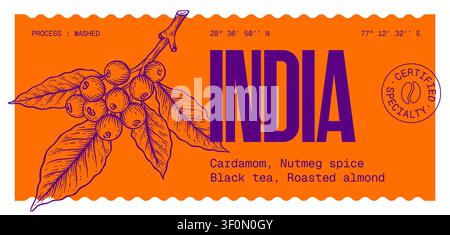 Coffee bean branch. Label, tag Stock Vector