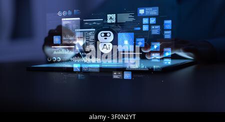 AI artificial intelligence platform for business automation and data analysis with interactive digital interface Stock Photo
