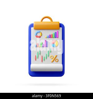 3d clipboard with financial report and chart. Stock Vector