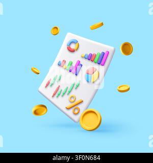3D Financial report with business chart and coin Stock Vector