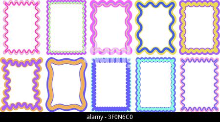 Colorful Wavy Frame Collection Vector Illustration Abstract Squiggle Border Decorative Shape Frame Set Stock Vector