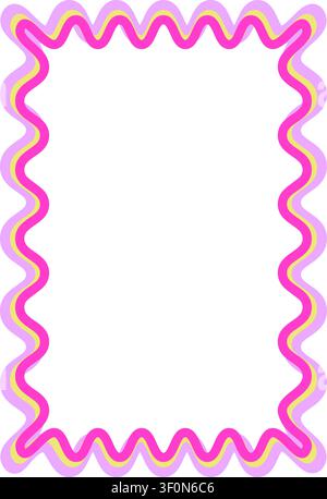 Colorful pink wavy rectangle frame vector illustration featuring playful squiggle border for creative layouts and printable designs. Stock Vector