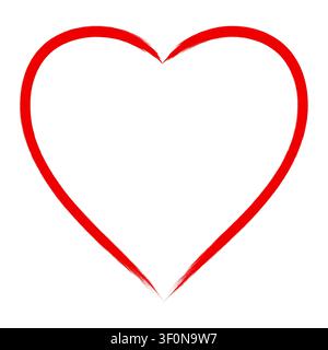 Hand painted red heart outline, brush texture, romantic graphic illustration Stock Vector