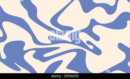 Abstract groovy aesthetic background in retro style with waves in blue and beige colors Stock Vector
