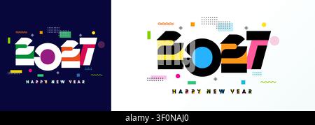 2027 Happy New Year logo design with creative numbers and memphis style elements. Seasonal greeting card concept with vector numbers 2027 on memphis Stock Vector