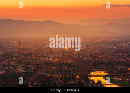 Florence panorama at sunset from the southern hills Stock Photo