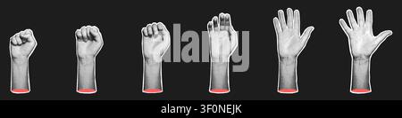Halftone Hand Open Close Fist Palm Sequence Illustration Stock Vector