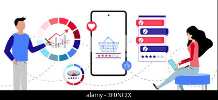 Digital E-Commerce Platform with Analytics and Mobile Shopping Cart - vector illustration Stock Vector