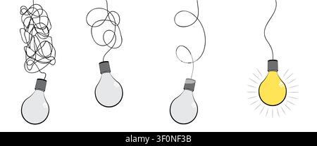 Problem Solving and Finding Creative Solution Lightbulb Diagram - vector illustration Stock Vector