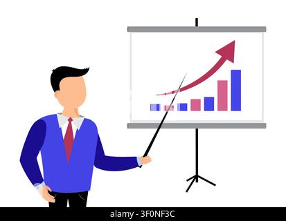 Business Coach Presenting Positive Growth Chart on Whiteboard - vector illustration Stock Vector