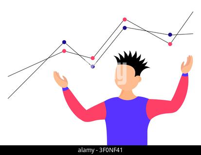 Man Presenting Financial Growth and Volatile Performance Graph - vector illustration Stock Vector