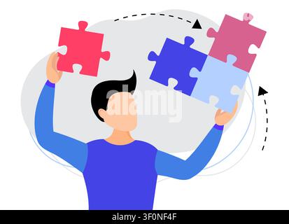 Professional Completing a Puzzle with Missing Jigsaw Pieces - vector illustration Stock Vector