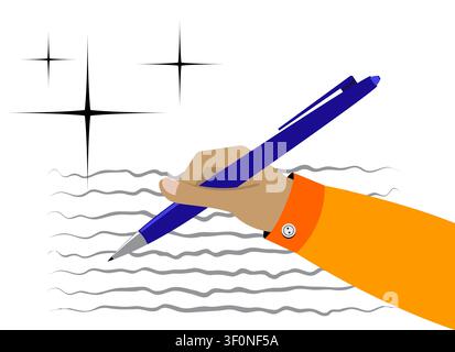 Hand Drawing Wavy Lines with Blue Ballpoint Pen - vector illustration Stock Vector