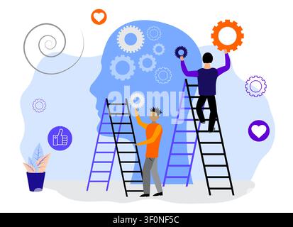 Team Working on Human Mind Gears for Psychological Optimization - vector illustration Stock Vector