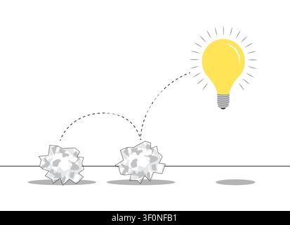 Crumpled Paper Balls Turning into a Brilliant Lightbulb Idea - vector illustration Stock Vector